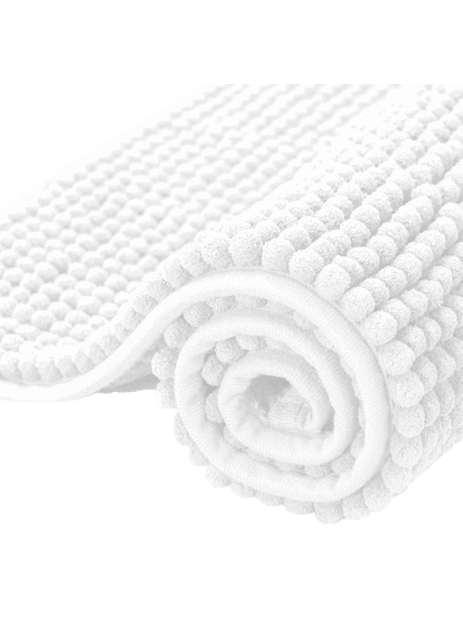 Bathroom Rugs Chenille Bath Rug Soft Short Plush, Water Absorbent Shower Mat Quick Dry Machine Washable(White,16" x 24") - Image 1